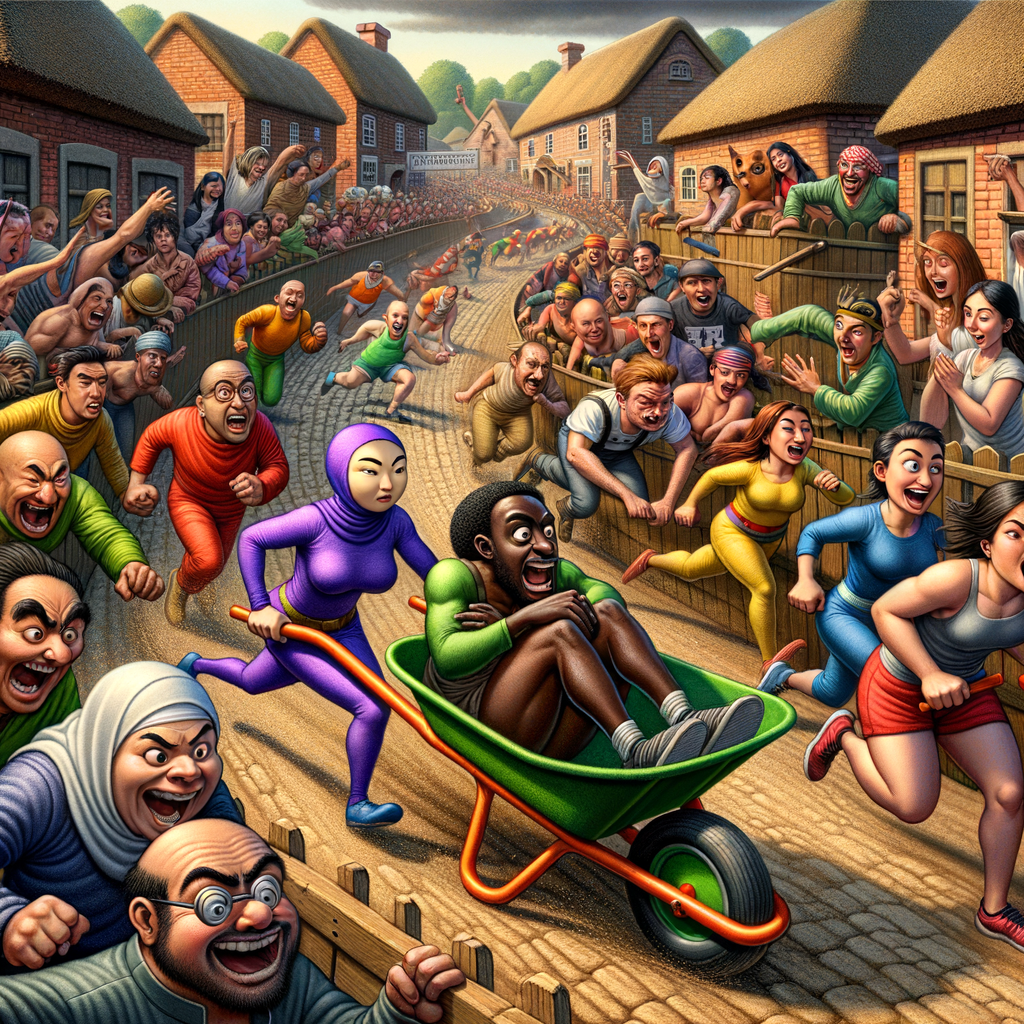 Cuando correr ya no es suficiente, añade una carretilla y un disfraz: bienvenidos a la carrera donde el equilibrio y el absurdo van de la mano... ¡si no se caen primero! 🏃‍♂️🛒🎉