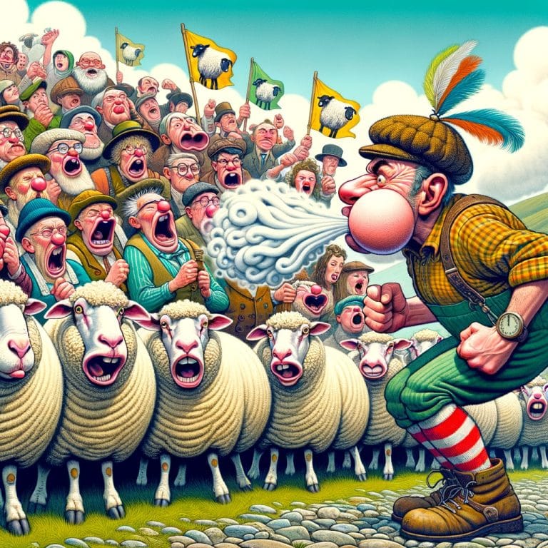 Gales: donde el aire fresco se convierte en deporte y las ovejas en dianas vivientes. ¡Prepárate para el Campeonato Mundial de Soplar Ovejas, donde el único límite es tu capacidad pulmonar y el sentido común vuela con el viento! 🐑💨