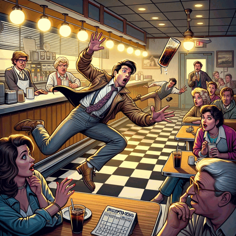 Marty McFly atrapando una botella de Pepsi en el set de "Volver al Futuro"