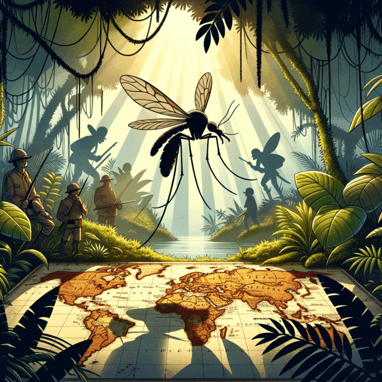 Mosca tsetsé y mosquito Anopheles sobre un mapa antiguo de África