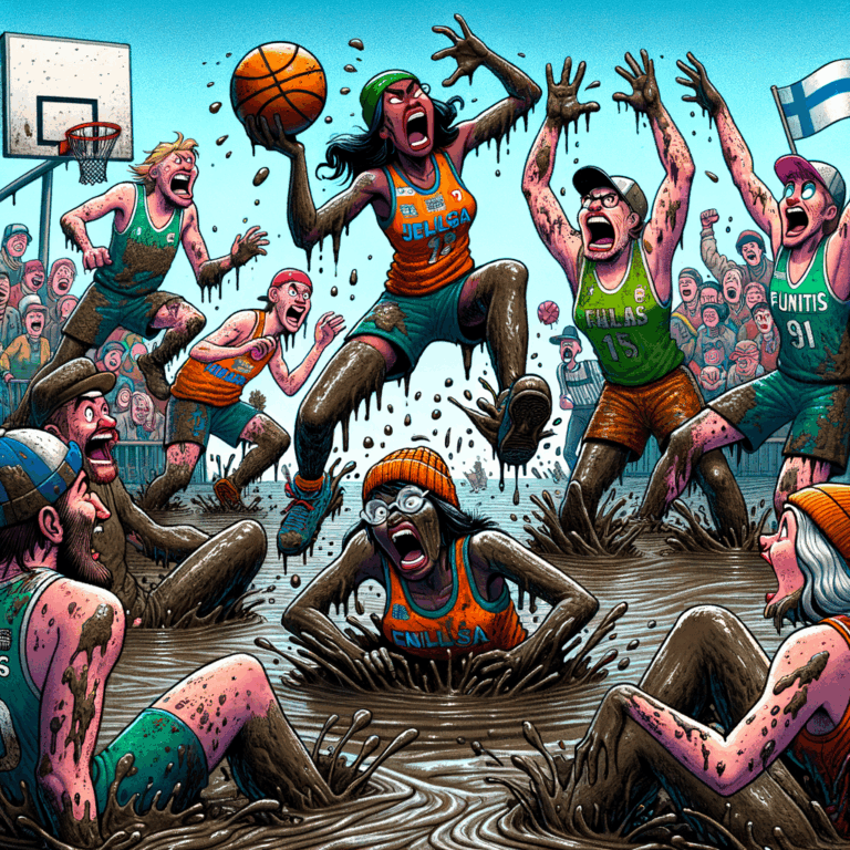 Baloncesto fangoso: donde el barro es la cancha y el rival 🏀🦸♂️ 1 Jugadores de baloncesto cubiertos de barro compitiendo en un pantano lleno de charcos