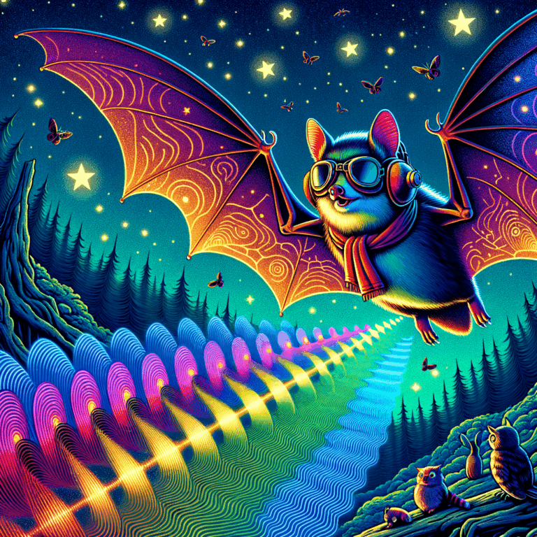 Murciélago de herradura emitiendo ondas sonoras en un bosque nocturno
