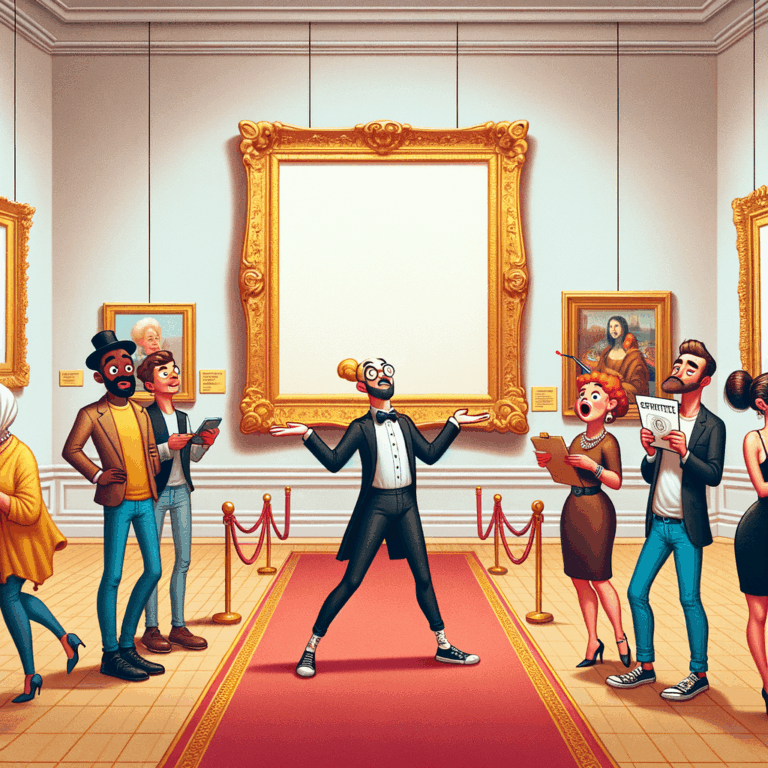 Persona admirando una obra de arte invisible en una galería minimalista