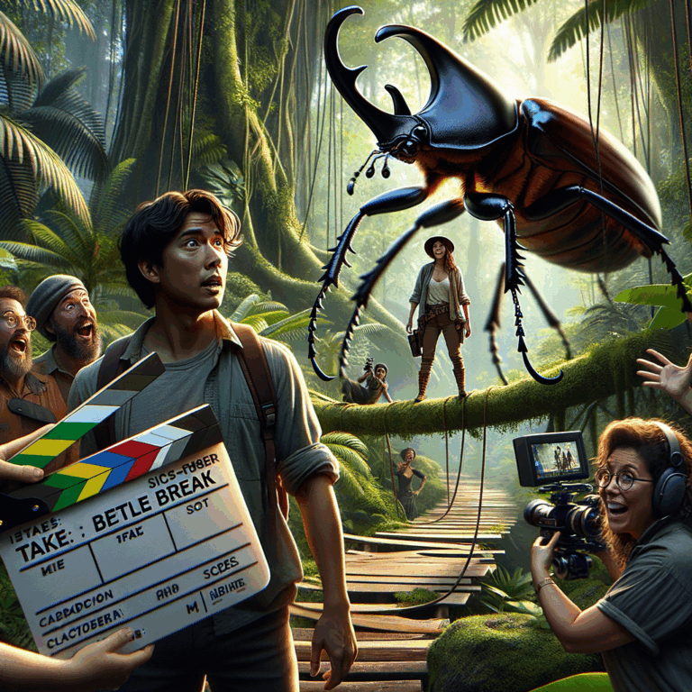 Escarabajo posado sobre una cámara de filmación en el set de "Indiana Jones"