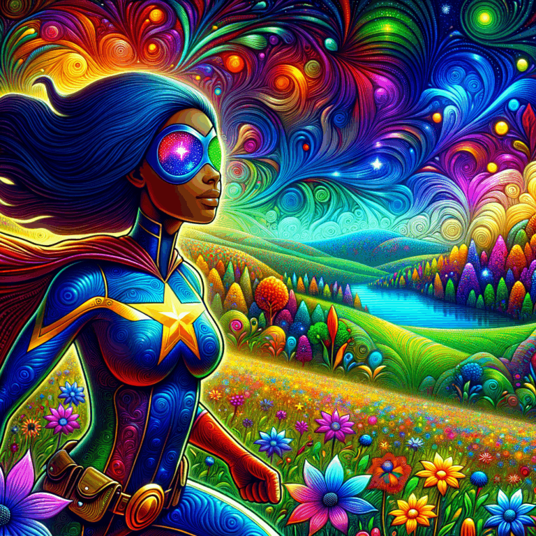 Persona observando un paisaje colorido con detalles vibrantes y matices únicos