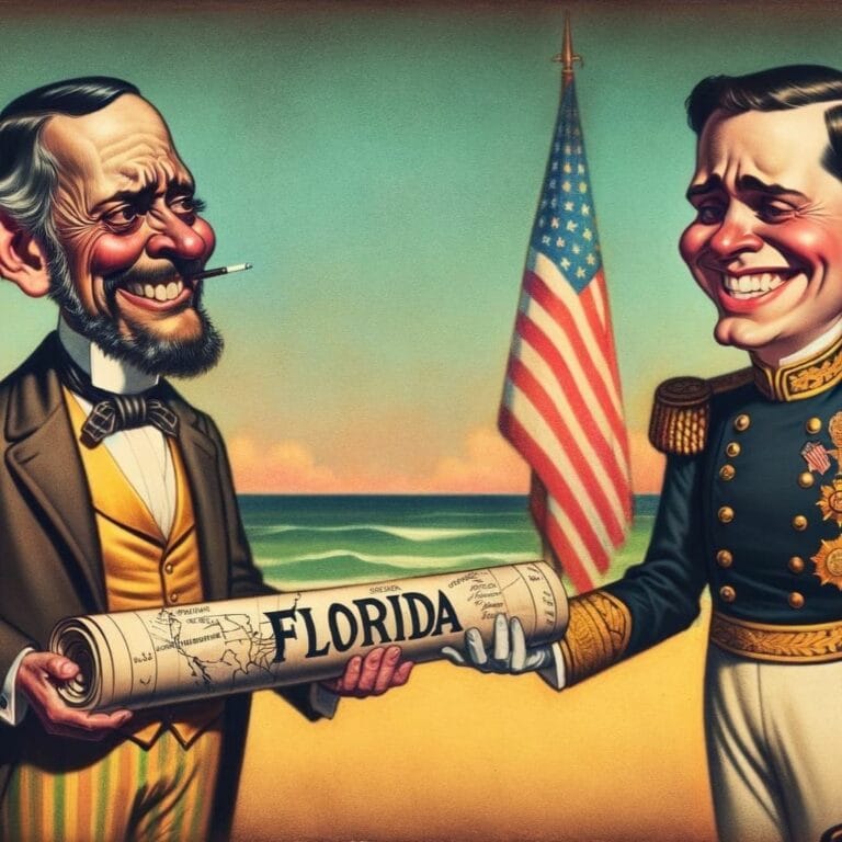 Mapa antiguo de Florida con firmas de acuerdos en un escritorio de negociación