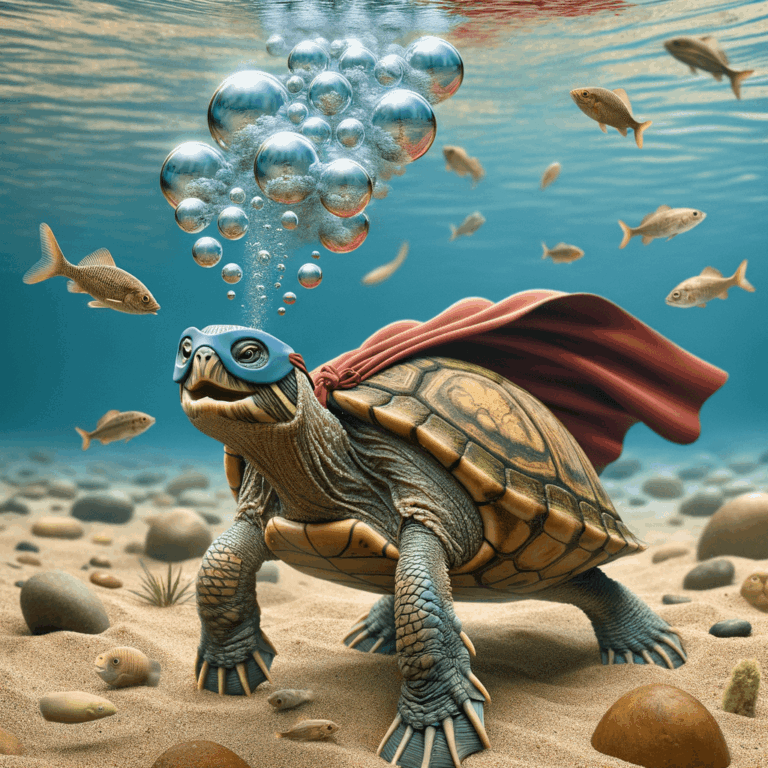 Tortuga nadando bajo el agua con burbujas saliendo de su parte trasera