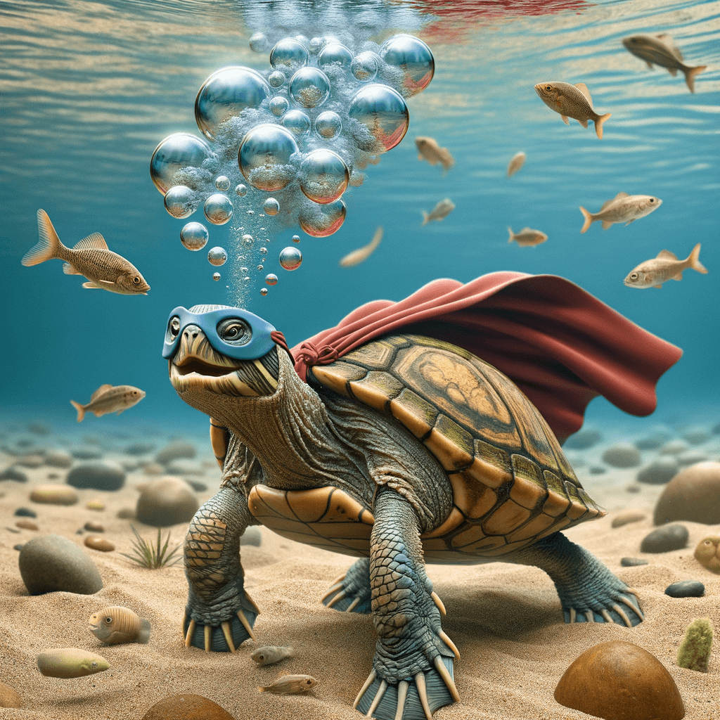 Tortuga nadando bajo el agua con burbujas saliendo de su parte trasera