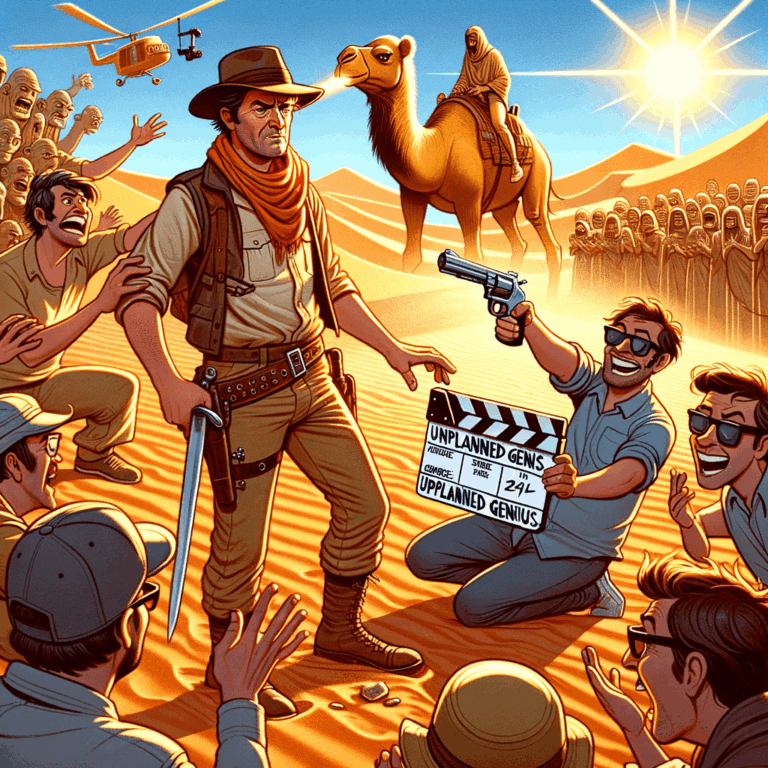 Indiana Jones apuntando con una pistola en un mercado tunecino