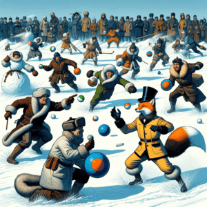 Jugadores lanzándose bolas de nieve en un campo de competición invernal