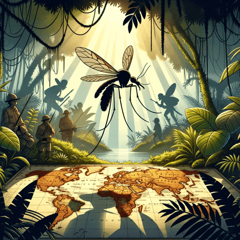 Mosca tsetsé y mosquito Anopheles sobre un mapa antiguo de África