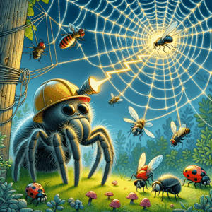 Araña Uloborus tejiendo una telaraña con destellos eléctricos visibles