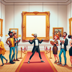Persona admirando una obra de arte invisible en una galería minimalista