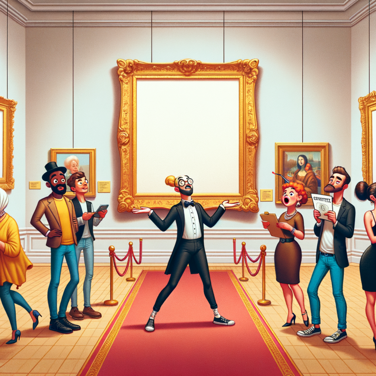 Persona admirando una obra de arte invisible en una galería minimalista