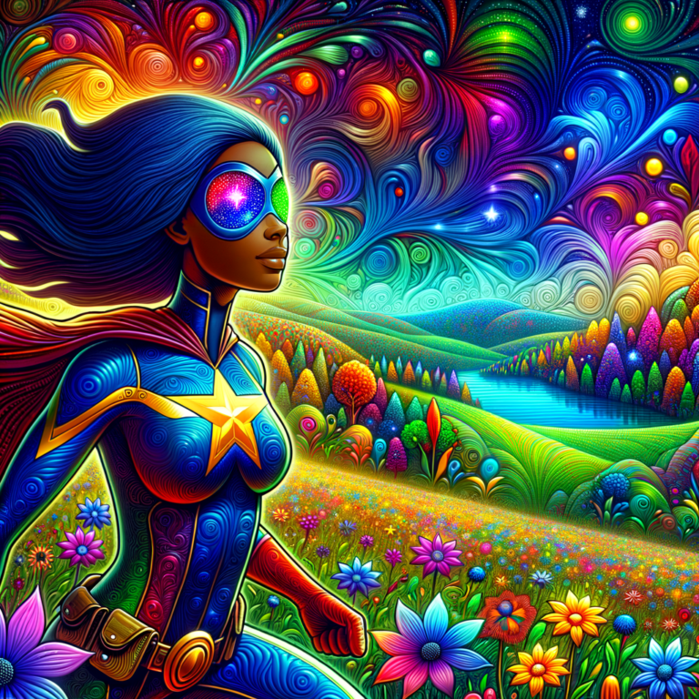 Persona observando un paisaje colorido con detalles vibrantes y matices únicos