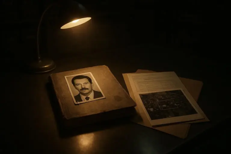 Asesinato Colosio: de Mario Aburto a la reapertura del expediente 6 Mesa oscura con lámpara e informe con foto tipo retrato sobre carpeta, relacionado con asesinato colosio