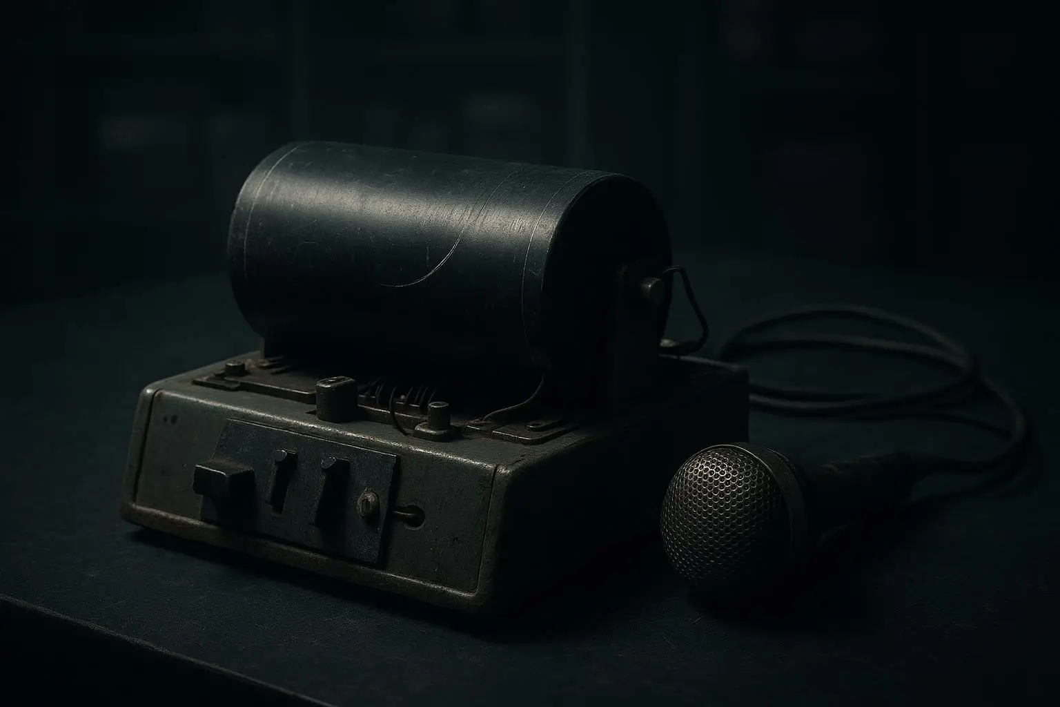 Comision Warren Dispositivo Metálico Oscuro Con Micrófono Dispositivo metálico oscuro con cilindro y micrófono comision warren