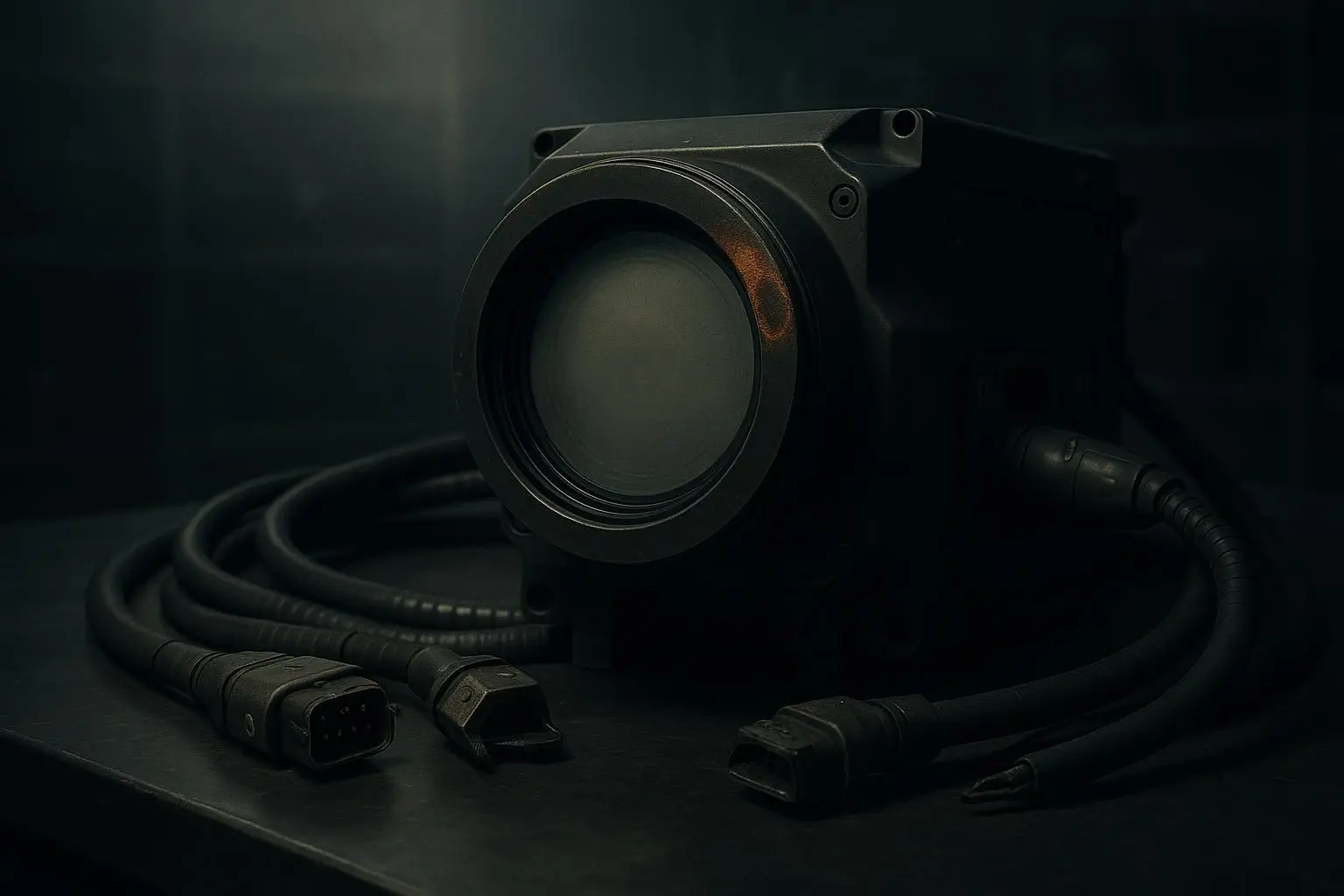 Expedientes Ovni Militares Caja Negra Con Lente Y Cables Oscuros Caja negra con gran lente circular y cables gruesos expedientes ovni militares