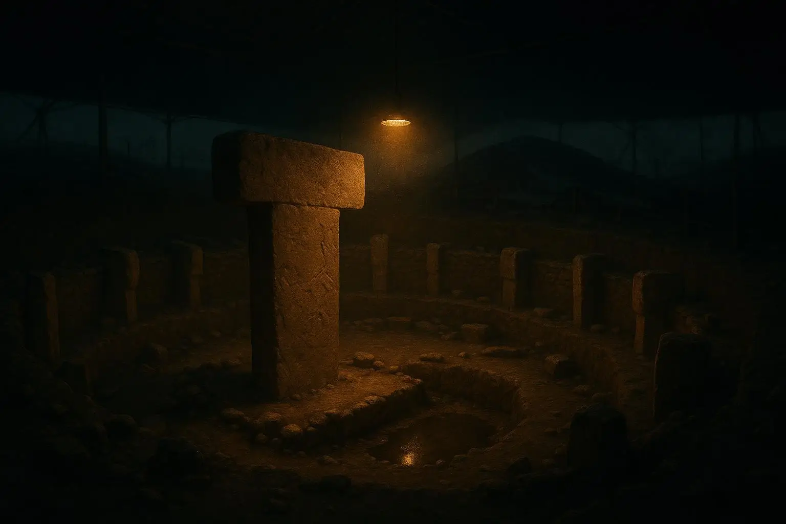 Göbekli Tepe: entre el mito del primer templo y el archivo real 1 Estructura circular de bloques de piedra con un monolito central bajo luz gobekli tepe