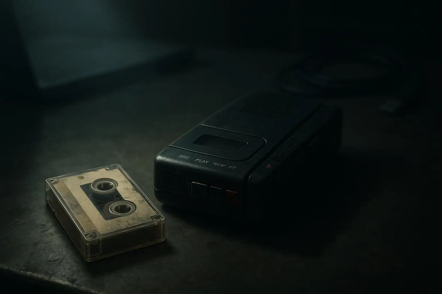 La Llorona Dispositivo Negro Y Caja Transparente Sobre Superficie Dispositivo rectangular y cinta transparente sobre mesa oscura la llorona