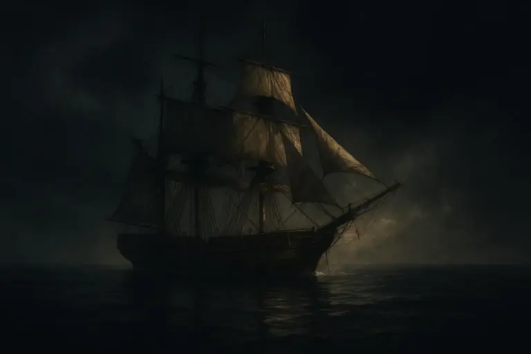 Mary Celeste: de hallazgo en 1872 a leyenda del barco fantasma 3 Barco de vela iluminado tenuemente en la oscuridad mary celeste