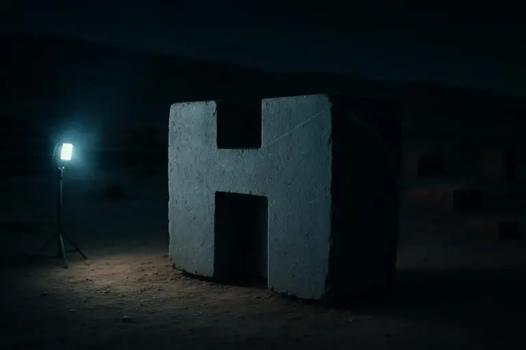 Puma Punku: de la tecnología imposible a la ingeniería tiwanakota 3 Bloque de piedra con forma de H iluminado por foco en puma punku