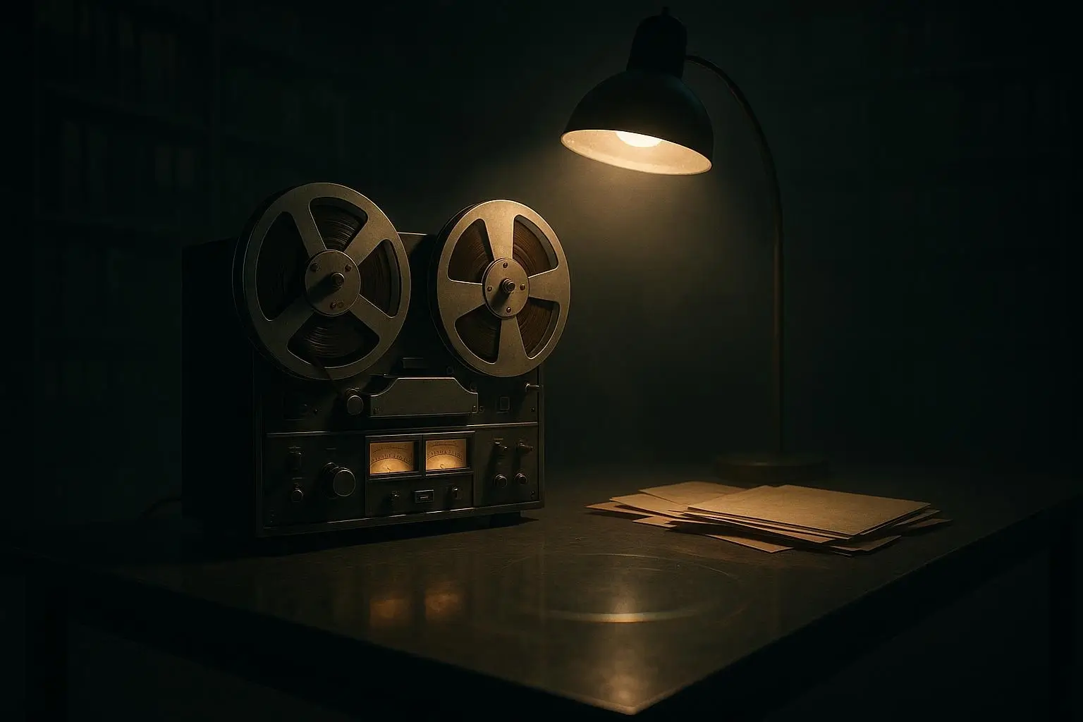 Club Curioso — Probamos lo improbable 13 Grabadora de carretes metálica bajo lámpara de escritorio watergate