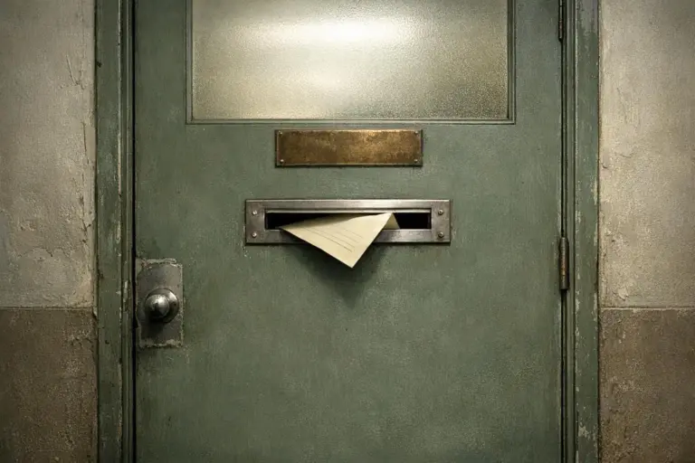 Operación Northwoods: la propuesta formal para fabricar pretextos 6 Puerta verde desgastada con vidrio esmerilado y un sobre en la ranura, Operación Northwoods