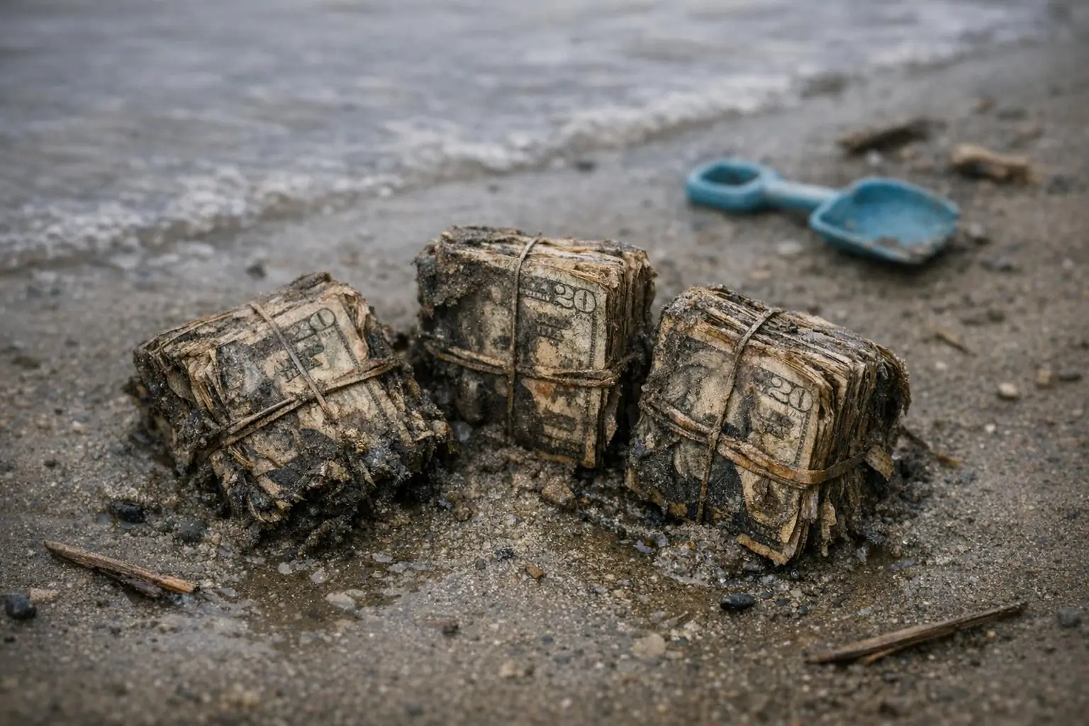 Curiosidades reales y misterios racionales 2 Tres fajos de billetes cubiertos de barro sobre arena húmeda, D. B. Cooper