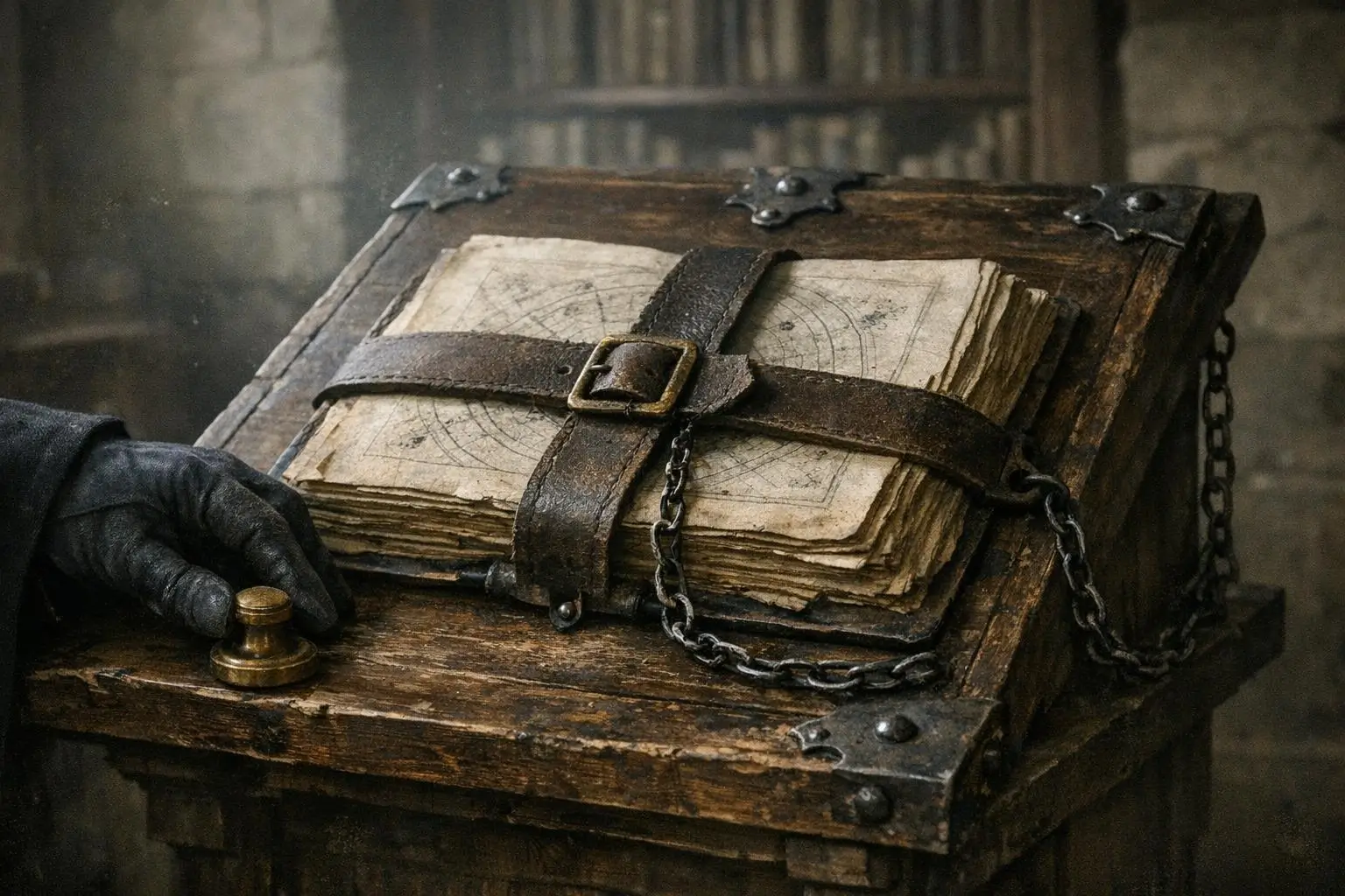 Curiosidades reales y misterios racionales 2 Libro antiguo con páginas gastadas y correas de cuero, juicio a Galileo, sobre un atril de madera