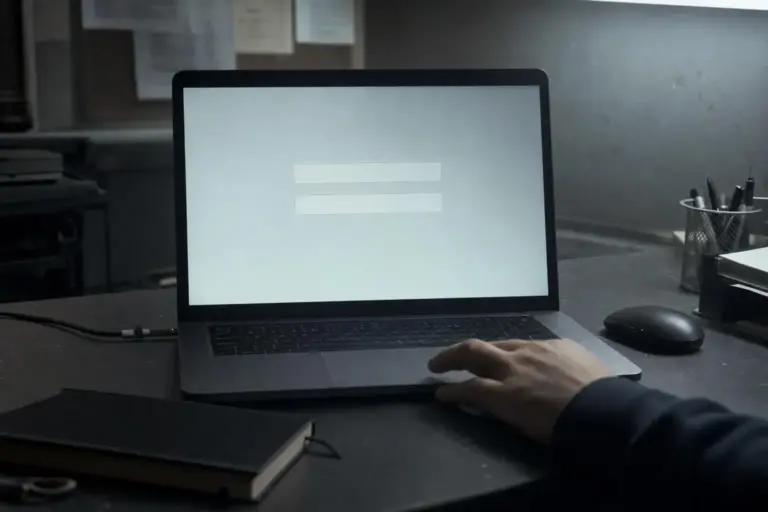 Search intent vacío: la regla que separa el método del caso 1 Portátil abierto con pantalla blanca, dos campos rectangulares y una mano sobre el escritorio